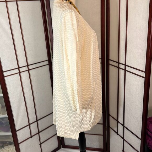 Eileen Fisher ivory silk and organic cotton simple cardigan large - Picture 2 of 8